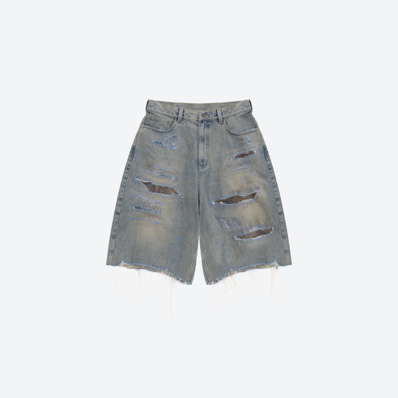 Destroyed Patch‑work Denim Capris